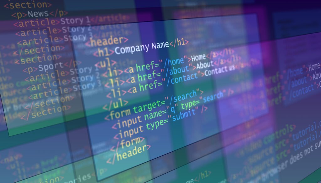 3D code programming for website. Editor's view Web development making illustration.